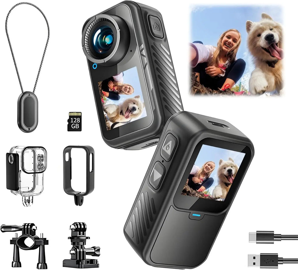 4K 60FPS Action Camera – Touch Screen, Waterproof Sports Camera with 5X Zoom, Magnetic Wearable Design, Optional 64GB/128GB Storage