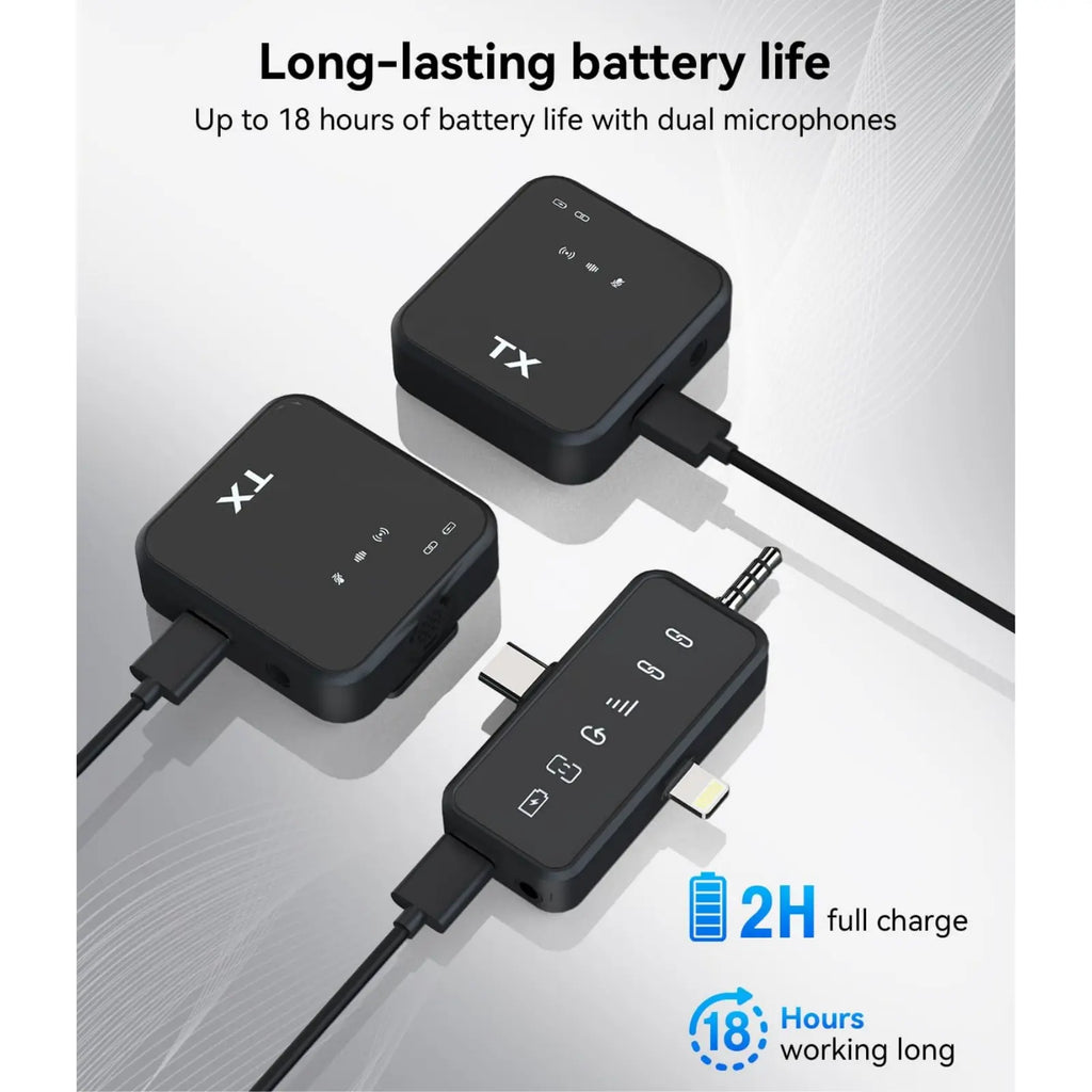 2-Pack Wireless Lavalier Microphone, For iPhone/Android/Camera, 328Ft Transmission, 18H Battery Life, Mini Microphone for Record Interview, Vlogs, Youtube