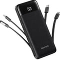 Charmast 10000mAh Slim Power Bank – Built-In Cables, 6 Outputs, 3 Inputs, 3A Fast Charging for iPhone, Android & Tablets