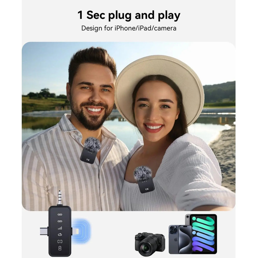 2-Pack Wireless Lavalier Microphone, For iPhone/Android/Camera, 328Ft Transmission, 18H Battery Life, Mini Microphone for Record Interview, Vlogs, Youtube