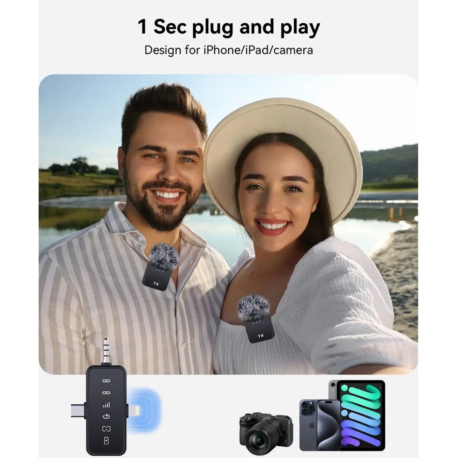 2-Pack Wireless Lavalier Microphone, For iPhone/Android/Camera, 328Ft Transmission, 18H Battery Life, Mini Microphone for Record Interview, Vlogs, Youtube