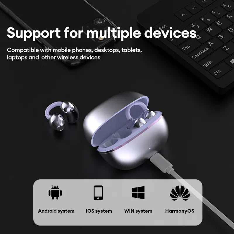 Earclip C7 Wireless Clip-On Earbuds – Panoramic Sound, IPX5 Waterproof Sports Headphones for Work, Fitness & Daily Use