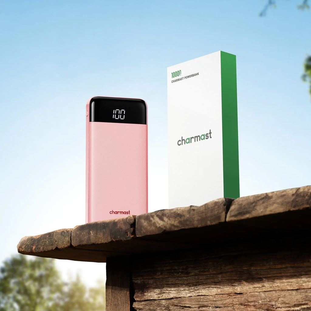 Charmast 10000mAh Slim Power Bank – Built-In Cables, 6 Outputs, 3 Inputs, 3A Fast Charging for iPhone, Android & Tablets