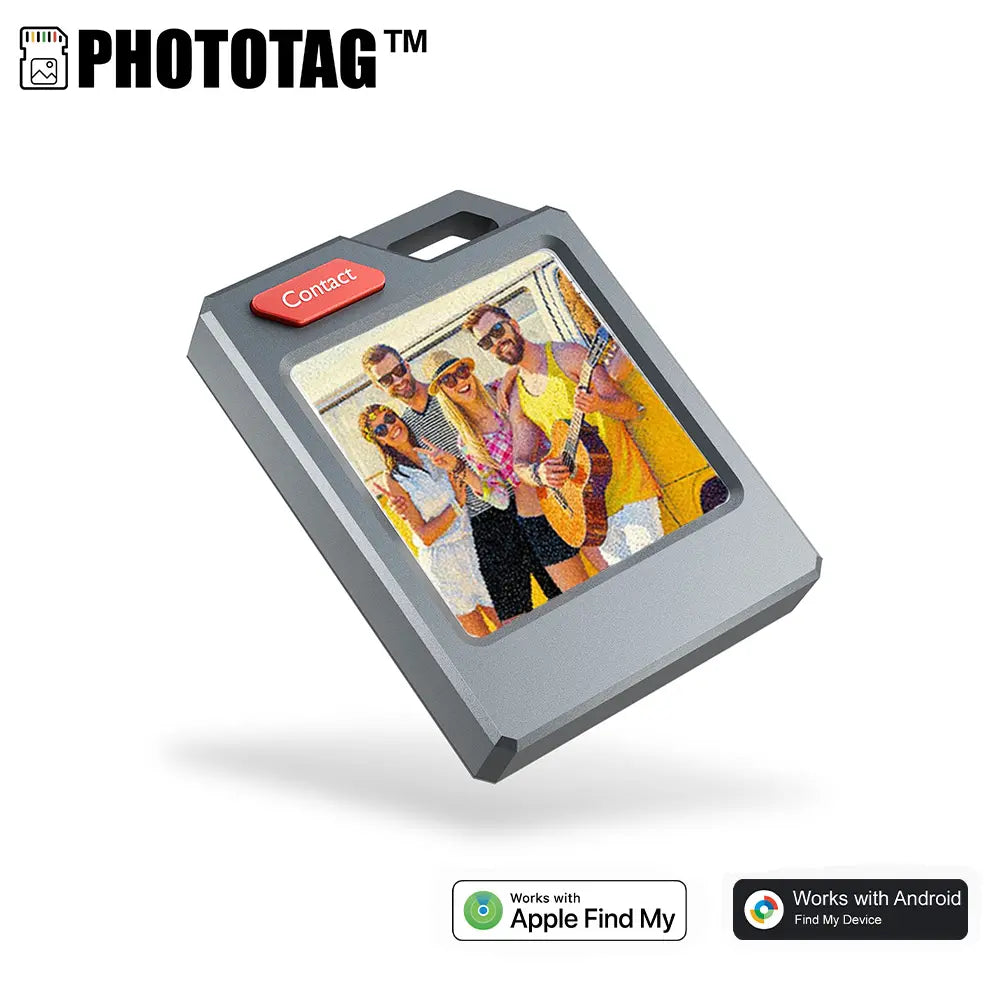 Phototag E-Ink Tracker – Customizable Apple Find My Tag for Keys, Wallets & Luggage, Photo Display, IP65 Waterproof, Up to 10 Months Battery
