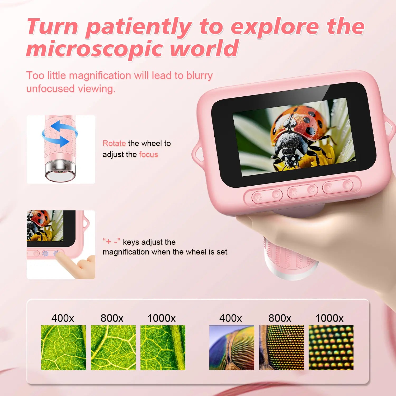 ASPOVEN 4K Kids Digital Microscope – 3” Screen Rechargeable Pocket STEM Learning Tool for Ages 4–12, Educational Gift for Boys & Girls