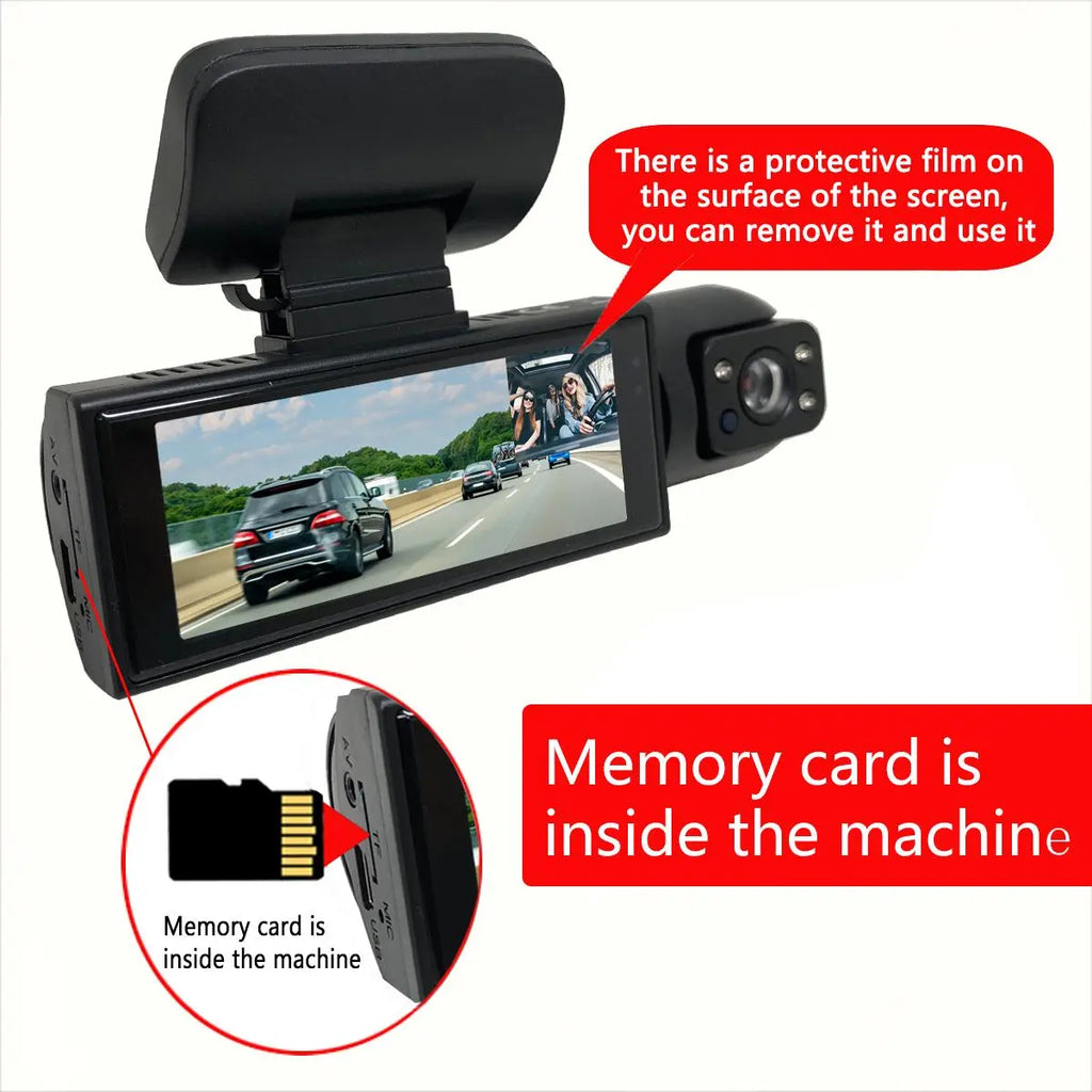 1080P Dual Lens Dash Cam – Car Dashboard Recorder with 3.16” IPS Screen, IR Night Vision & Front/Rear Recording for Vehicles