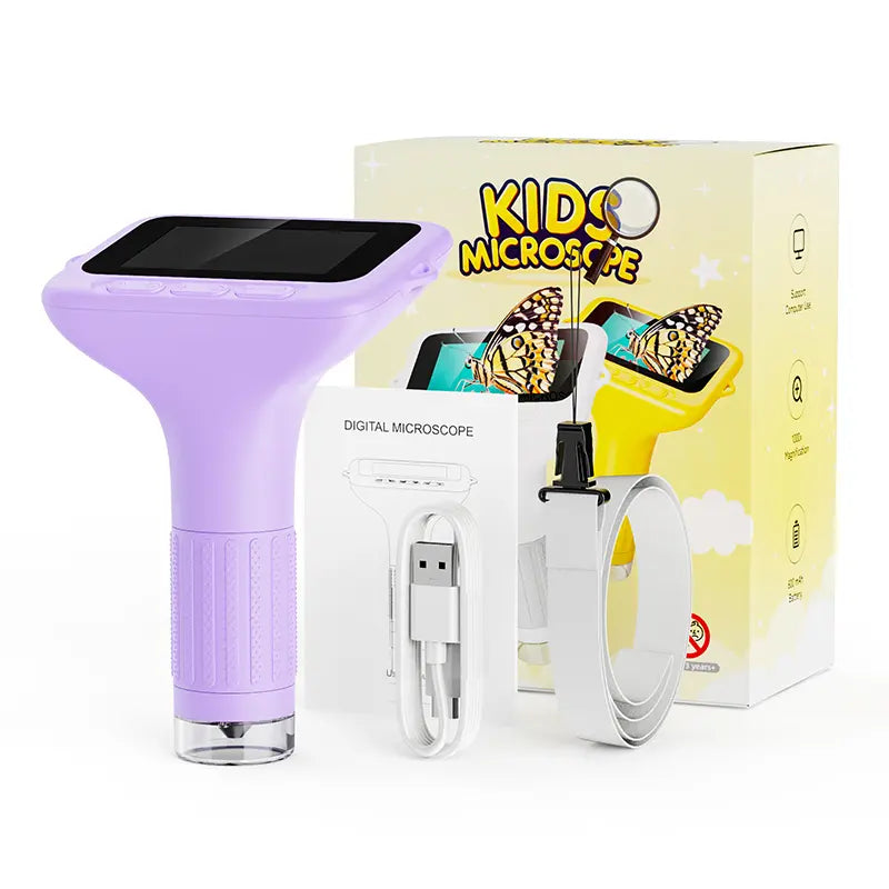 ASPOVEN 4K Kids Digital Microscope – 3” Screen Rechargeable Pocket STEM Learning Tool for Ages 4–12, Educational Gift for Boys & Girls