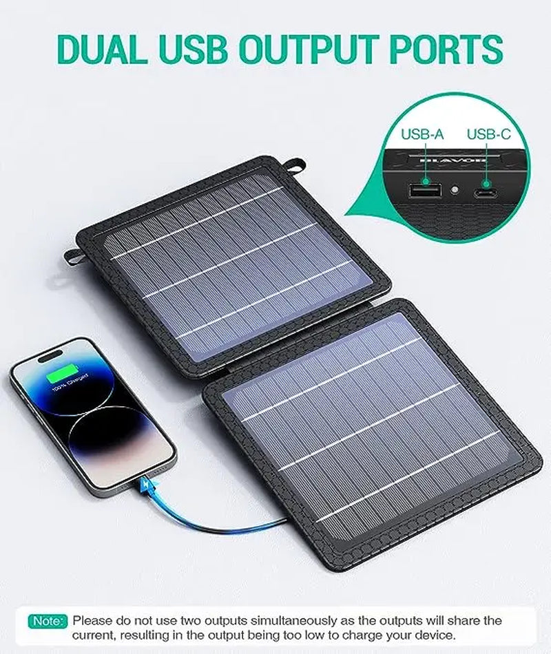 10W Solar Charger, IP65 Waterproof, Foldable with Dual USB Outputs (5V/2A Max) for Iphone, Ipad, Samsung, and More. Ideal for Outdoor Use.