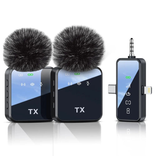 2-Pack Wireless Lavalier Microphone, For iPhone/Android/Camera, 328Ft Transmission, 18H Battery Life, Mini Microphone for Record Interview, Vlogs, Youtube