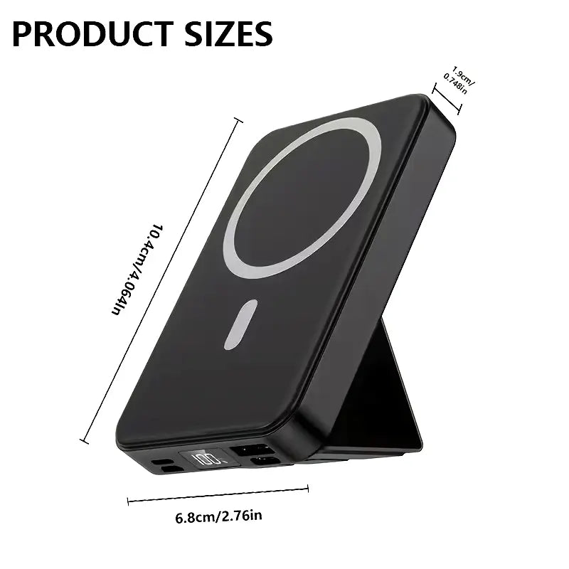 Magnetic 10000mAh Wireless Power Bank – USB-C Fast Charging, LED Display, Foldable Stand for iPhone 12–17 Series