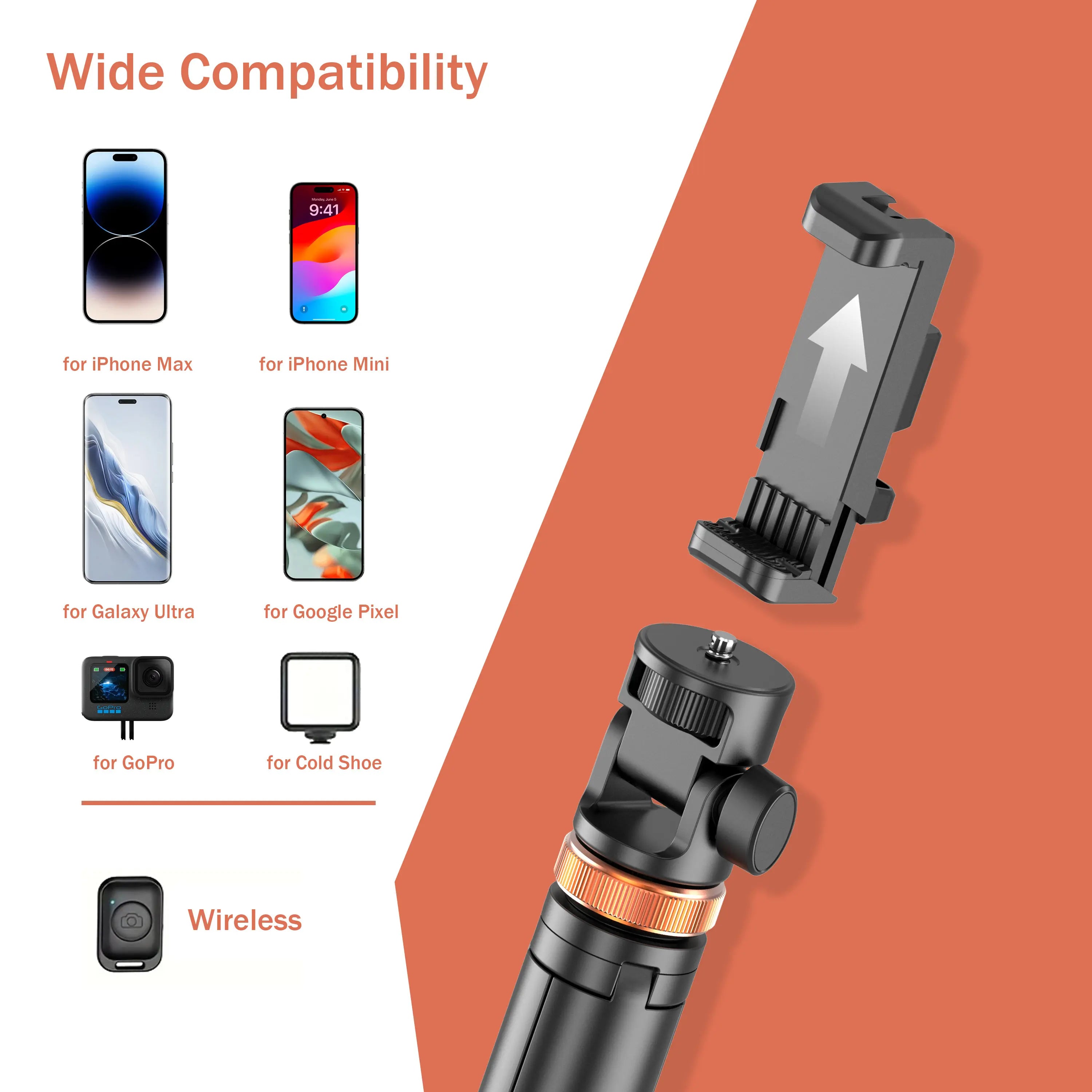 61" Phone Tripod Stand with Bluetooth Remote – Extendable Vlogging & Live Streaming Selfie Stick, 360° Rotating Head for iPhone & Android