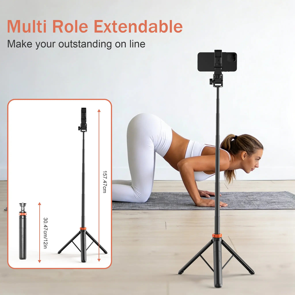 61" Phone Tripod Stand with Bluetooth Remote – Extendable Vlogging & Live Streaming Selfie Stick, 360° Rotating Head for iPhone & Android