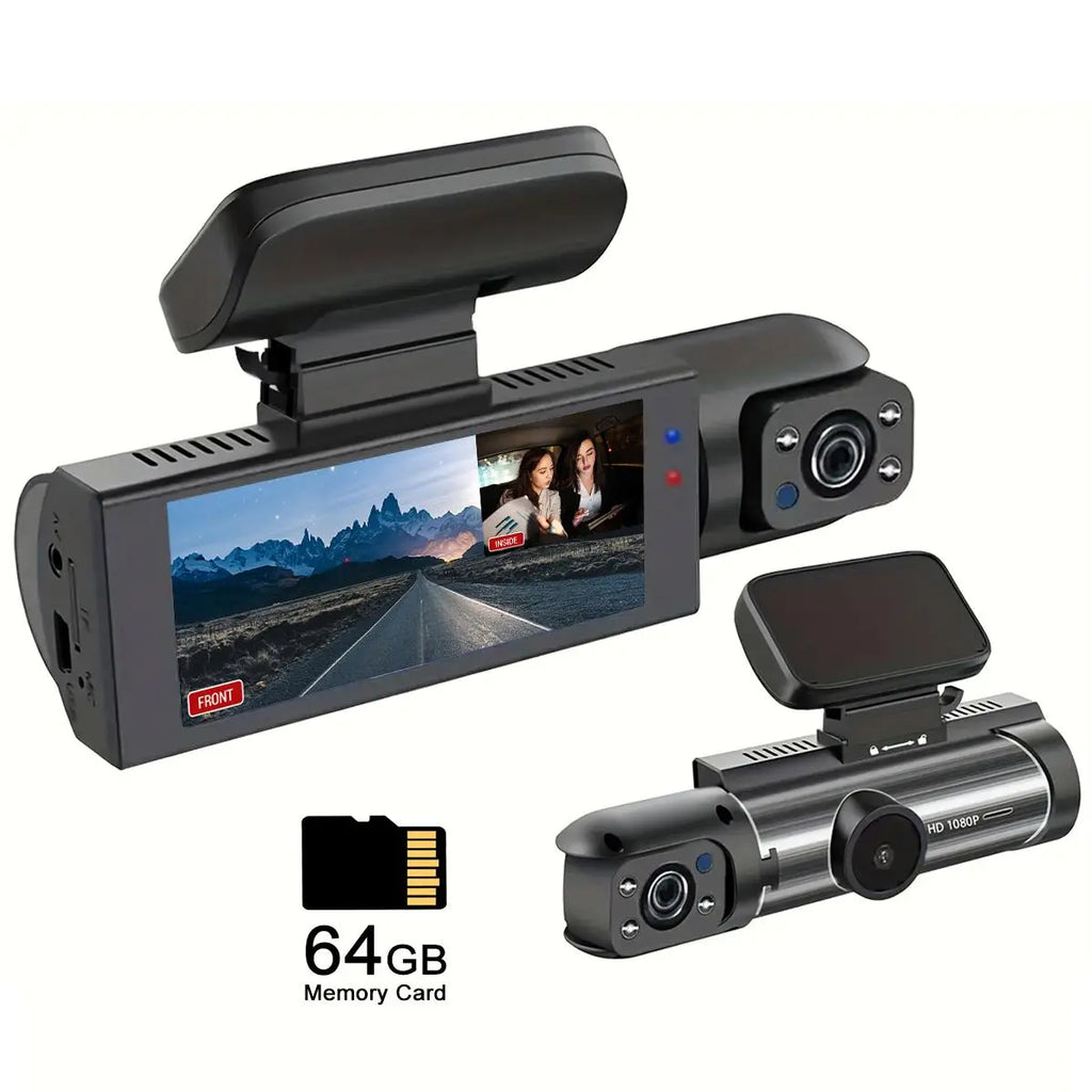 1080P Dual Lens Dash Cam – Car Dashboard Recorder with 3.16” IPS Screen, IR Night Vision & Front/Rear Recording for Vehicles
