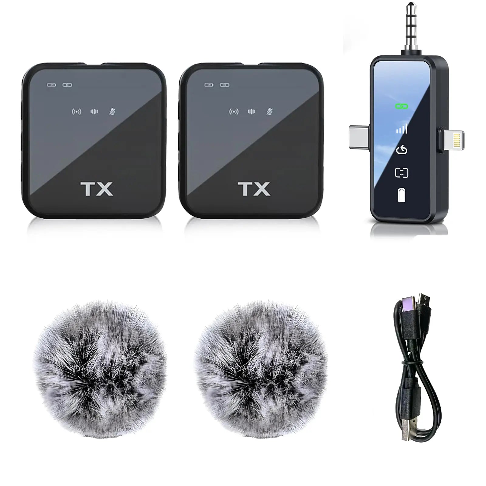 2-Pack Wireless Lavalier Microphone, For iPhone/Android/Camera, 328Ft Transmission, 18H Battery Life, Mini Microphone for Record Interview, Vlogs, Youtube