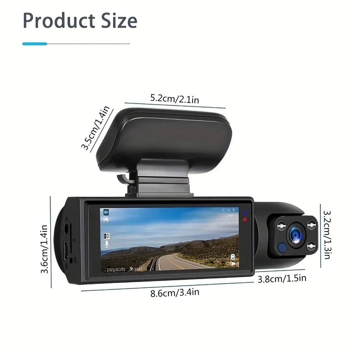 1080P Dual Lens Dash Cam – Car Dashboard Recorder with 3.16” IPS Screen, IR Night Vision & Front/Rear Recording for Vehicles