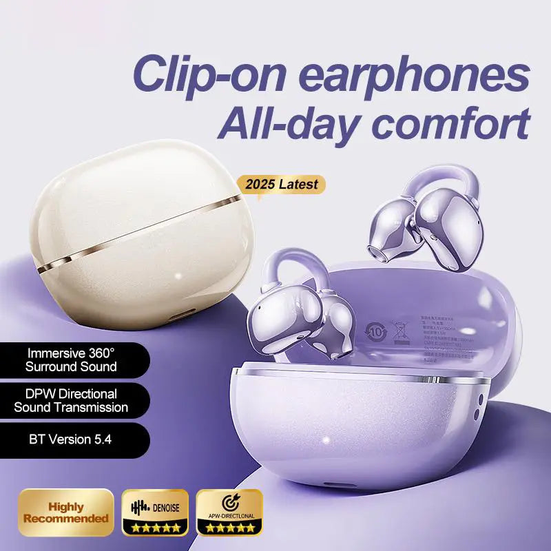 Earclip C7 Wireless Clip-On Earbuds – Panoramic Sound, IPX5 Waterproof Sports Headphones for Work, Fitness & Daily Use