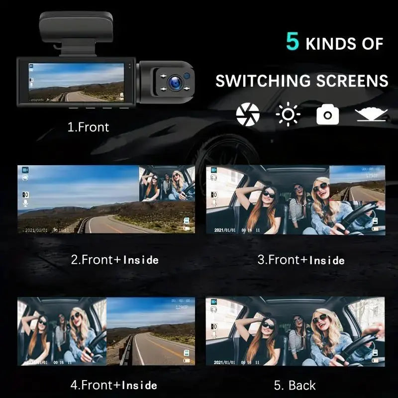 1080P Dual Lens Dash Cam – Car Dashboard Recorder with 3.16” IPS Screen, IR Night Vision & Front/Rear Recording for Vehicles