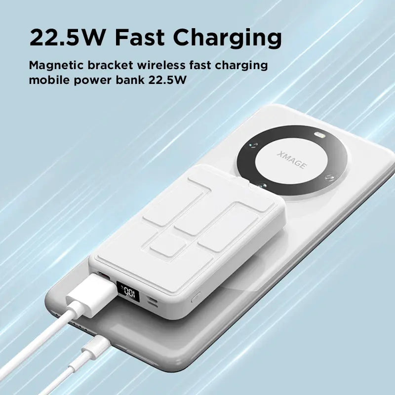 Magnetic 10000mAh Wireless Power Bank – USB-C Fast Charging, LED Display, Foldable Stand for iPhone 12–17 Series