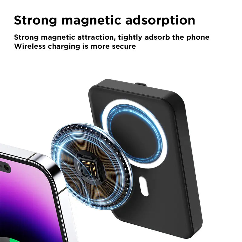 Magnetic 10000mAh Wireless Power Bank – USB-C Fast Charging, LED Display, Foldable Stand for iPhone 12–17 Series