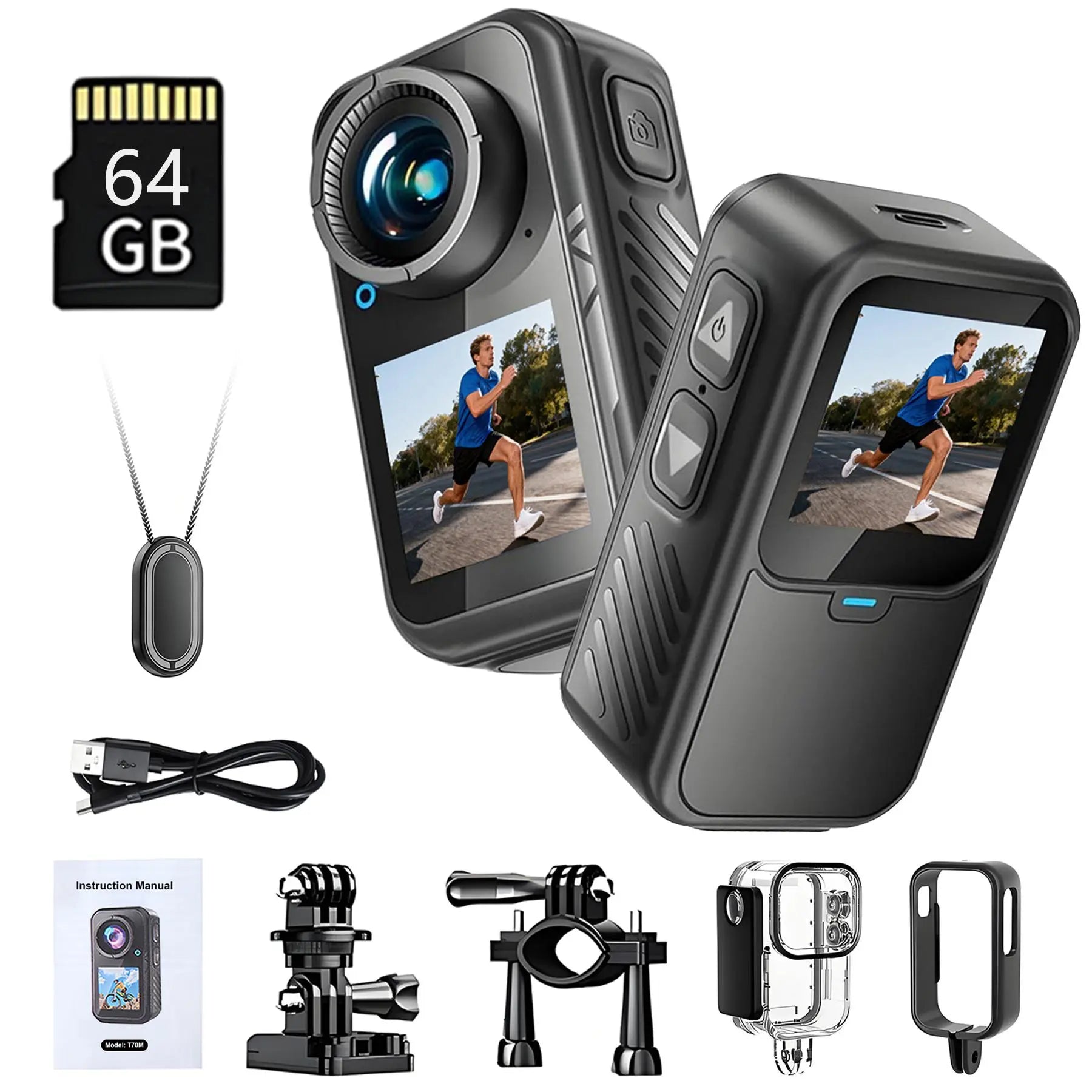 4K 60FPS Action Camera – Touch Screen, Waterproof Sports Camera with 5X Zoom, Magnetic Wearable Design, Optional 64GB/128GB Storage