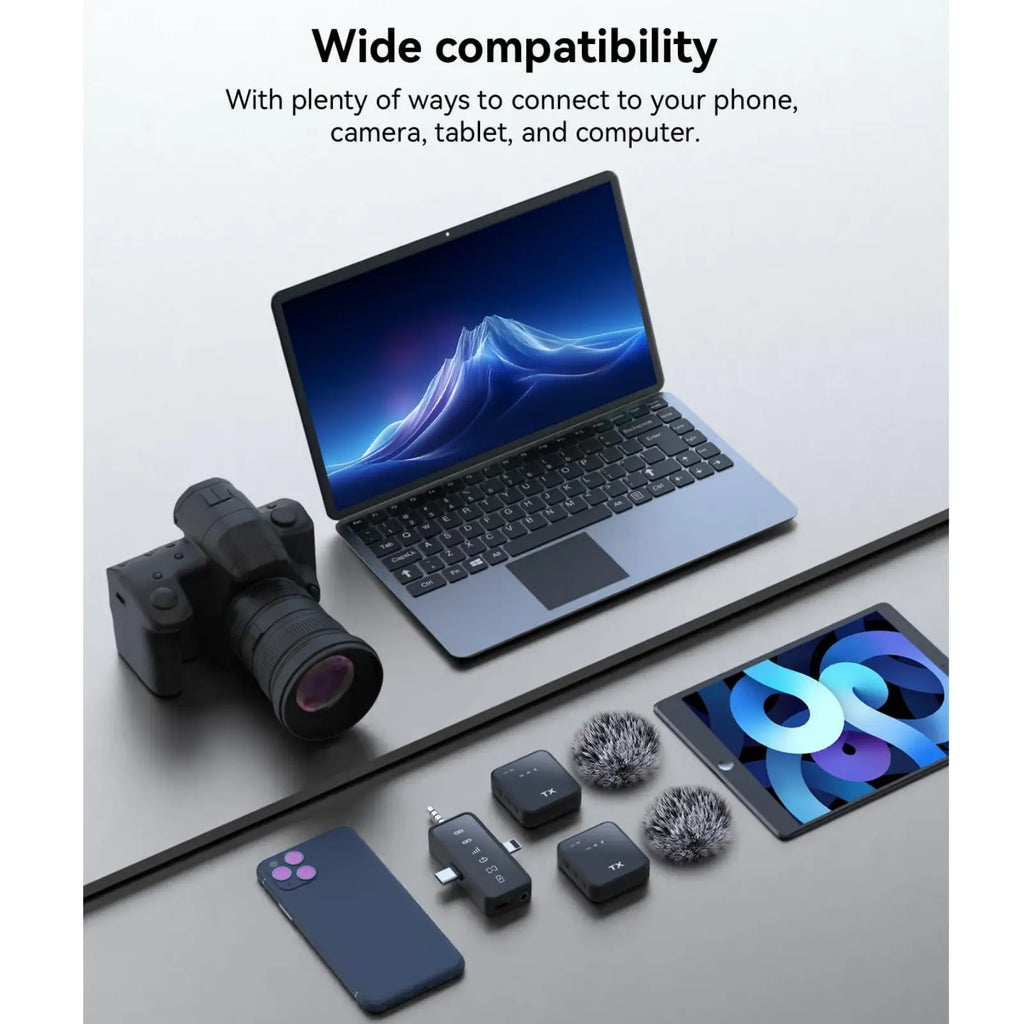 2-Pack Wireless Lavalier Microphone, For iPhone/Android/Camera, 328Ft Transmission, 18H Battery Life, Mini Microphone for Record Interview, Vlogs, Youtube