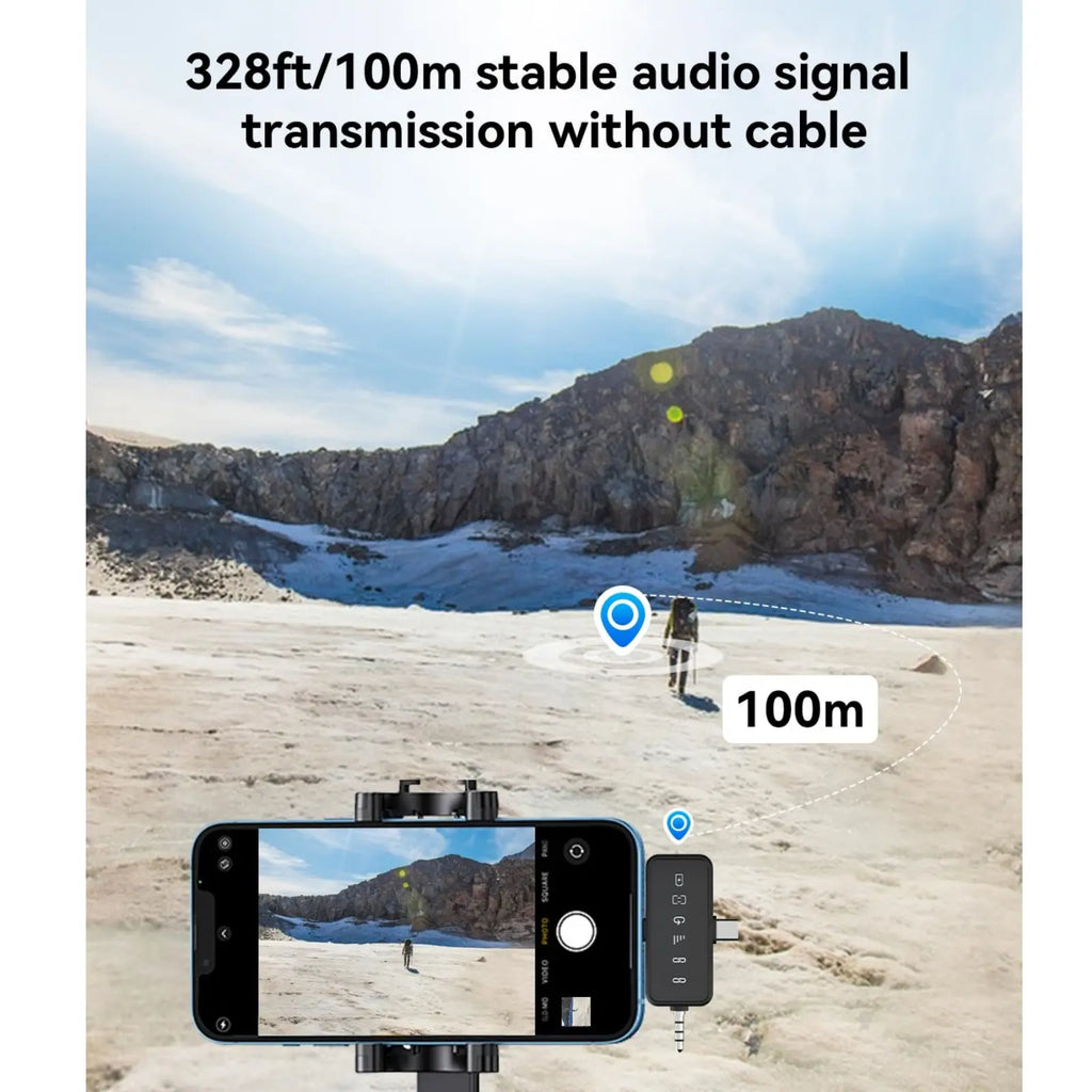 2-Pack Wireless Lavalier Microphone, For iPhone/Android/Camera, 328Ft Transmission, 18H Battery Life, Mini Microphone for Record Interview, Vlogs, Youtube