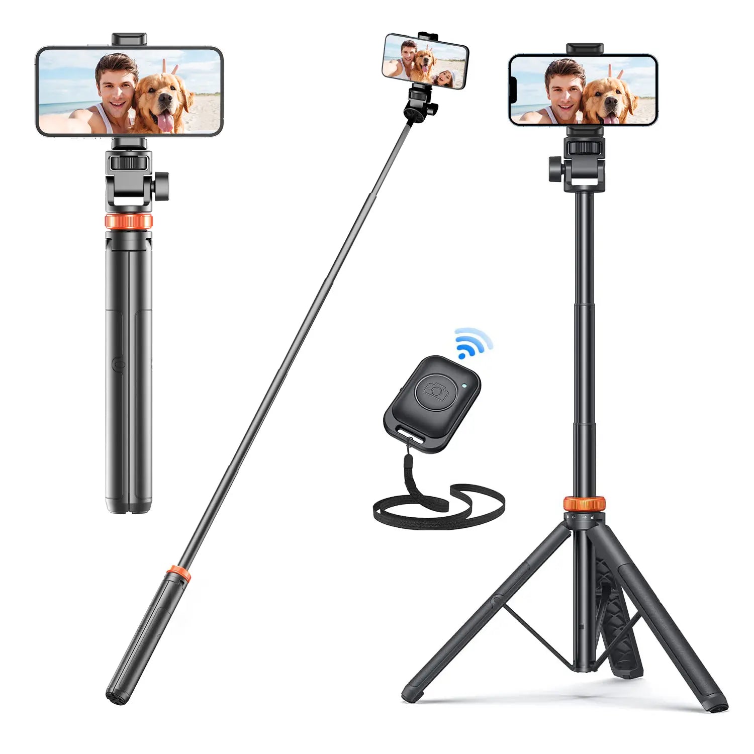 61" Phone Tripod Stand with Bluetooth Remote – Extendable Vlogging & Live Streaming Selfie Stick, 360° Rotating Head for iPhone & Android