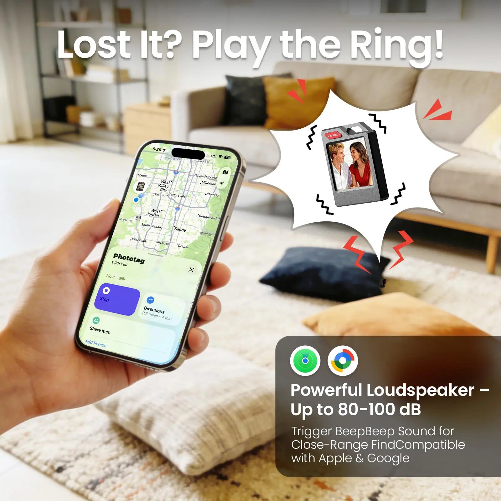 Phototag E-Ink Tracker – Customizable Apple Find My Tag for Keys, Wallets & Luggage, Photo Display, IP65 Waterproof, Up to 10 Months Battery