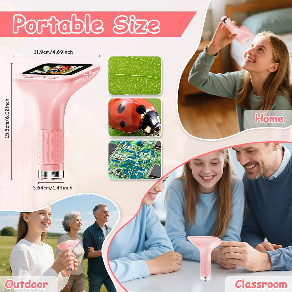 ASPOVEN 4K Kids Digital Microscope – 3” Screen Rechargeable Pocket STEM Learning Tool for Ages 4–12, Educational Gift for Boys & Girls